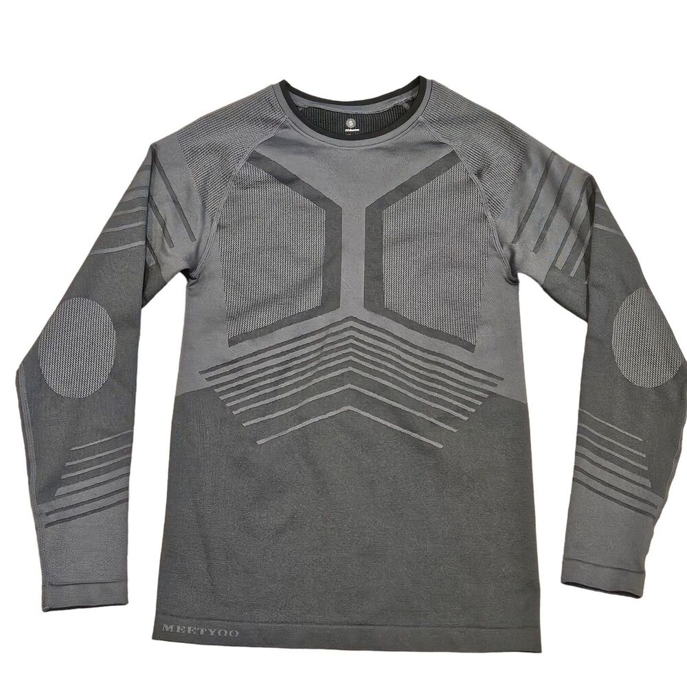 Meetyoo Men's Compression Long Sleeve Gray Shirt Body Scheme Size Small Workout